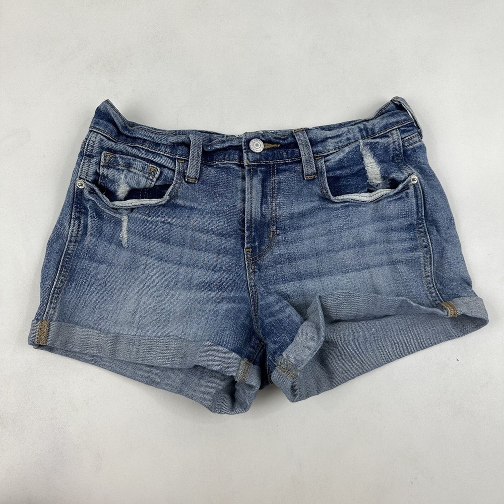 Old Navy Boyfriend Denim Blue Jean Shorts Cuffed Sz 2 Distressed Cotton Stretch - Picture 2 of 6
